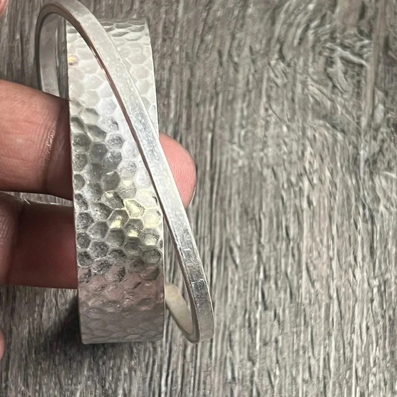 Hammered Silver Double Cuff Textured Bracelet - Picture 9 of 11
